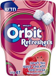 אורביט רפרשרס מסטיק ללא סוכר בטעם אבטיח פטל בקבוקון 67 גרם